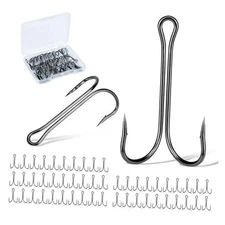 50pcs Fishing Double Hooks Set Classic High Carbon Steel Size #4, Pack of 50