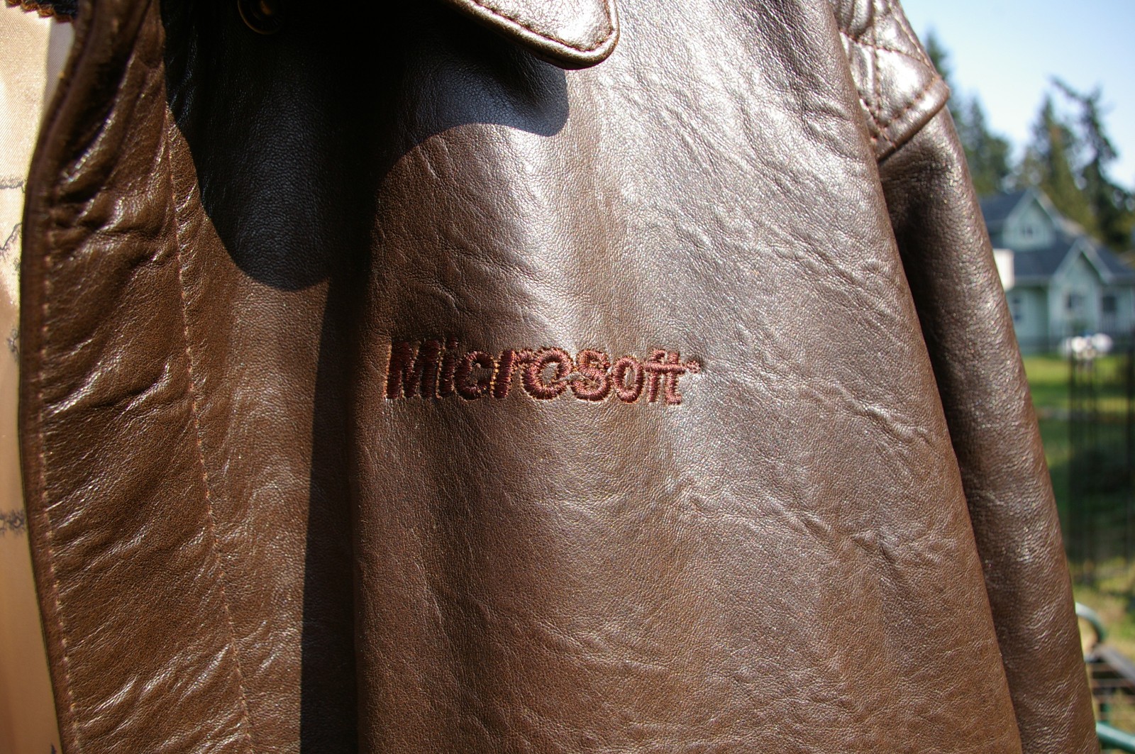 Microsoft Brown Shell 100% Leather Jacket Coat Po… - image 3