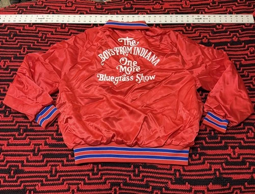 Vintage The Boys From Indiana Aristo Jac Red Satin Nylon Bomber Jacket Sz Lrg - product listing photo