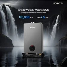 FOGATTI Tankless Water Heater Indoor 7.5 GPM 170,000 BTU Natural Gas 120V Gray