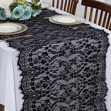 Lace Table Cloth Runner Rustic Table Runner Soft Nylon for Party 30x120 Black