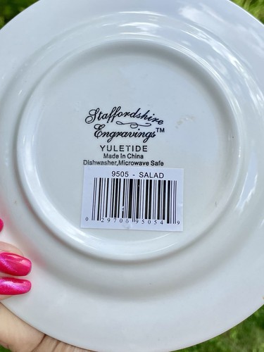 Lot/6 Staffordshire Engravings Yuletide Red Christmas Salad Dessert Plates - Picture 6 of 6