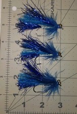#1 Blue Flash Fly Assortment.  3 Each Alaska Coho And King Salmon Fly, 