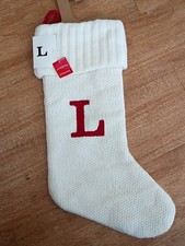 New Wondershop Initial Monogram Knit 19" Christmas Stocking White Sweater Red L