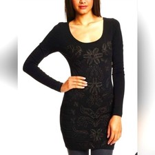 Free People Metallic Embroidered Bodycon black mini dress Size Small FLAW