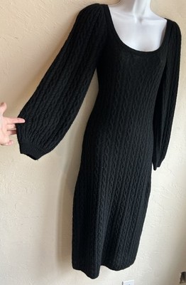 MILLE Brianna Midi Sweater Dress XS S Baby Alpaca Black Cable Knit Minimalist
