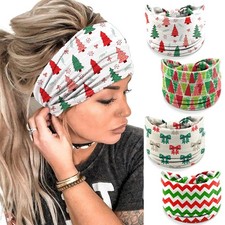 4 PCS Christmas Headbands Xmas Tree Holiday Hair Bands Red Green Bow Gift