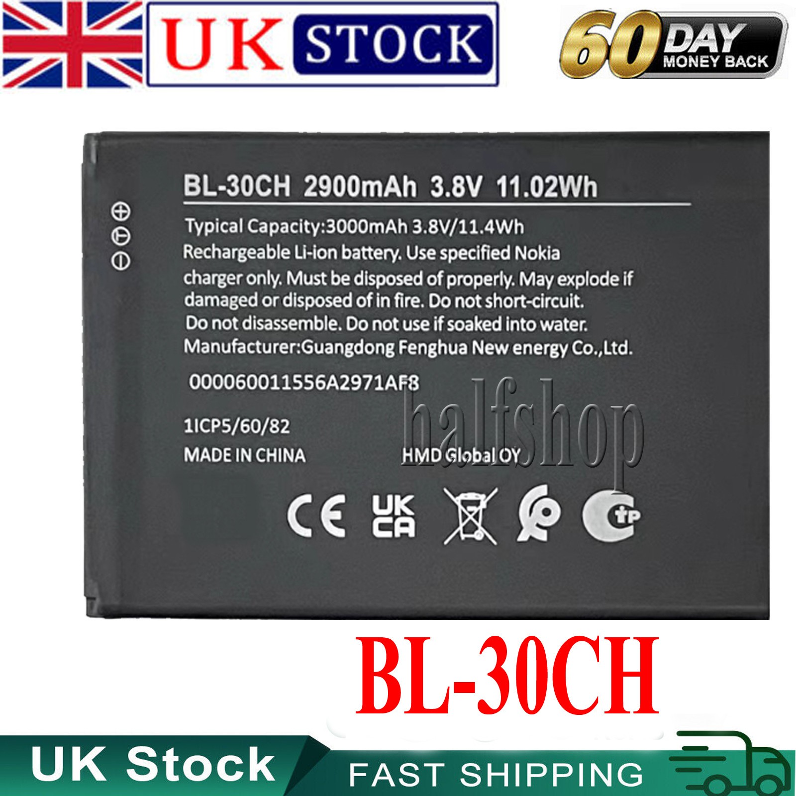 3.8V 2900mAh Battery BL-30CH for Nokia C02 TA-1522