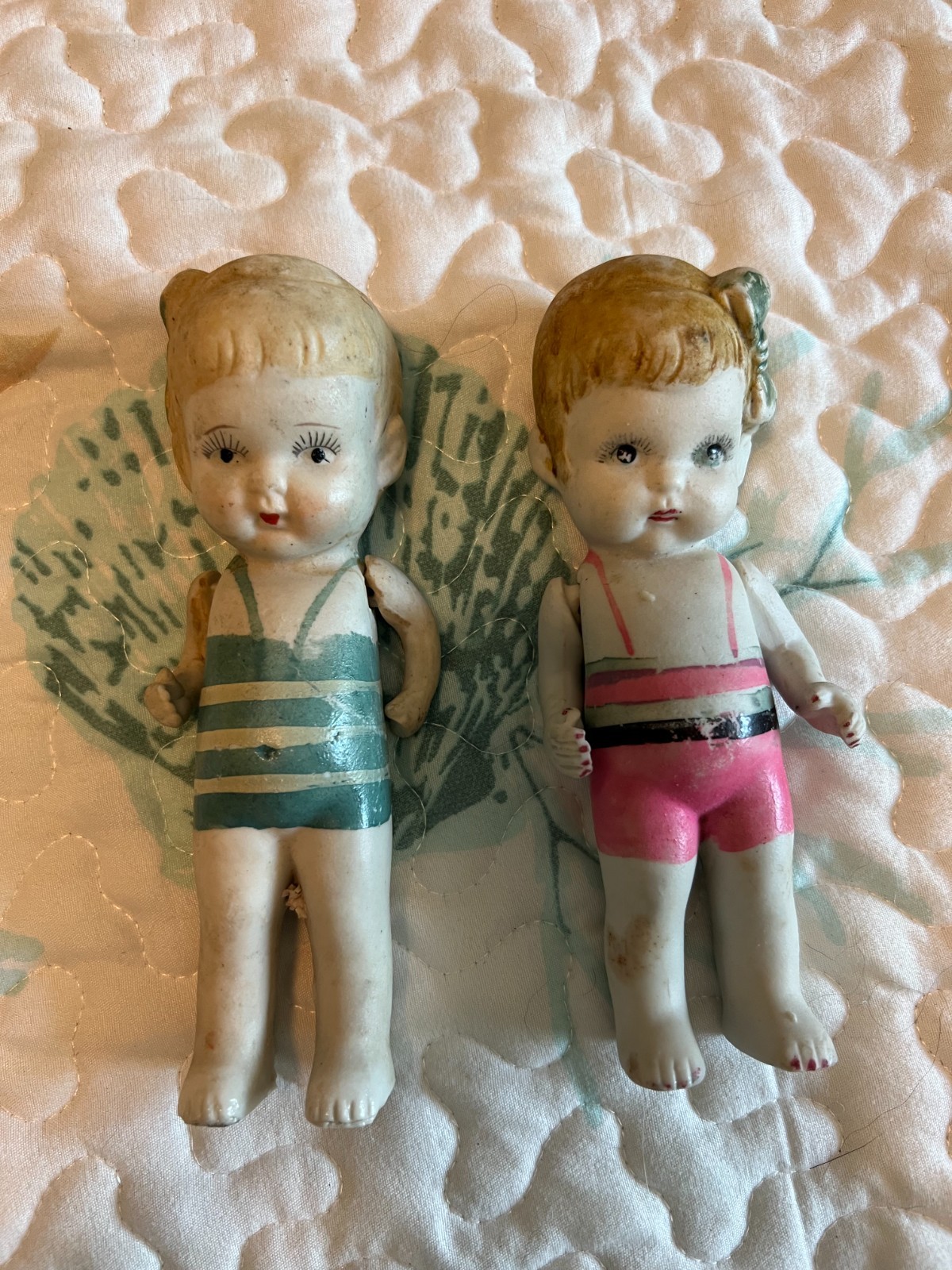 2 Vintage 6 Inch Bisque Doll - Movable Arms -