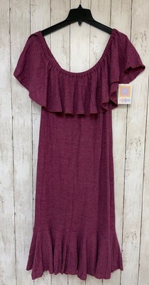 LuLaRoe Womens Cici Dress XL Burgundy Off Shoulder Ruffle Hem Waffle Knit NWT