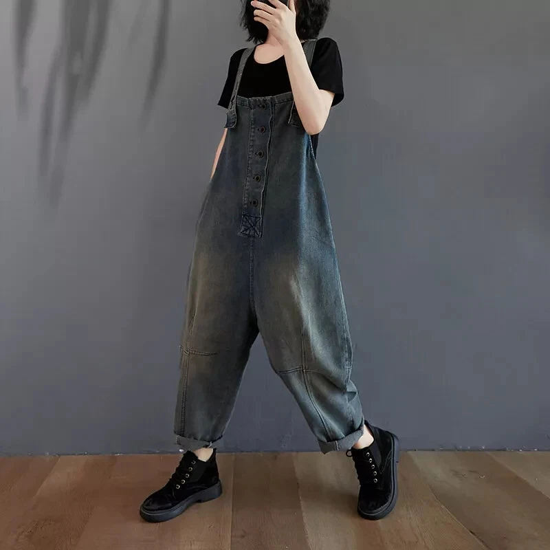 2025 Damen Jeans Latzhose Overall Mit Taschen Locker Arbeitshose Retro Stil - Bild 3 von 4