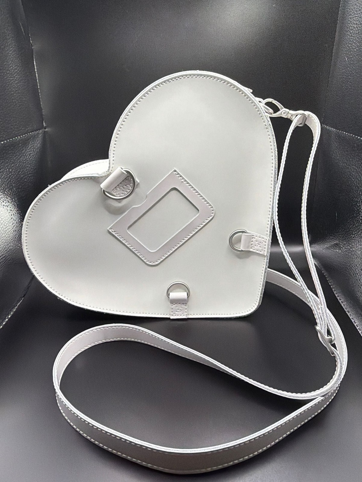 Rare*Dr. Martens White Kiev Leather Heart Shaped Backpack Crossbody Bag image 7