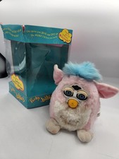 Vintage 1999 Furby Baby With Box Tiger Pink With Blue Hair New With Tags WORKS