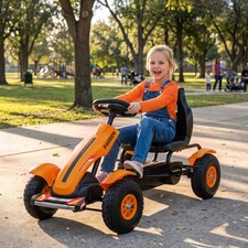 Aosom Kids Pedal Go Kart W/ Adjustable Seat, Rubber Wheels, Orange