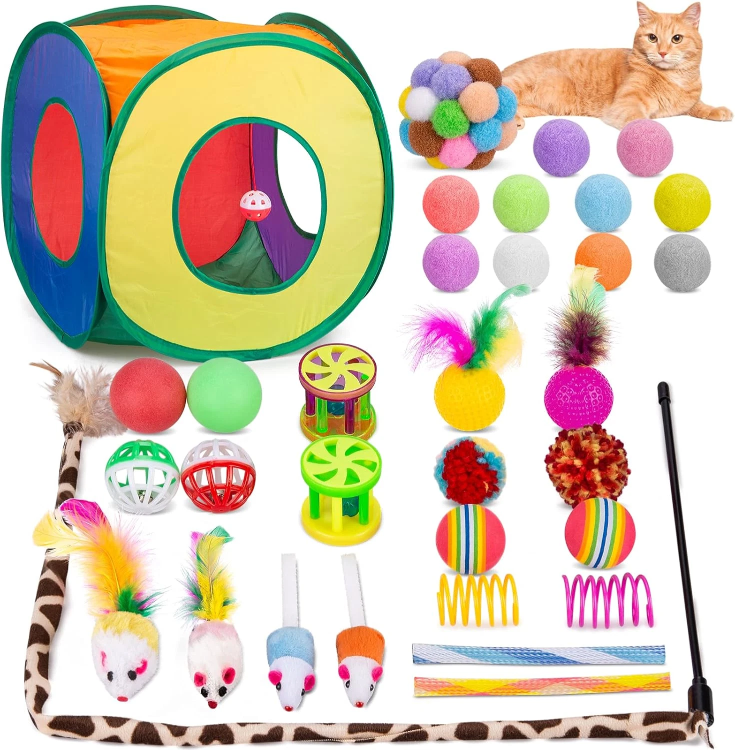 Cat Toys Pack 33Pcs, Interactive Kitten Toys for Indoor Kittens Cats, Collapsibl