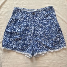 Vintage Gitano Women s Floral Shorts Blue Lace Trim Cotton 8/10 cottagecore