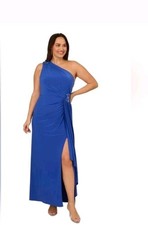 Adrianna Papell One Shoulder Blue Jersey Evening Gown Size 16 NWT