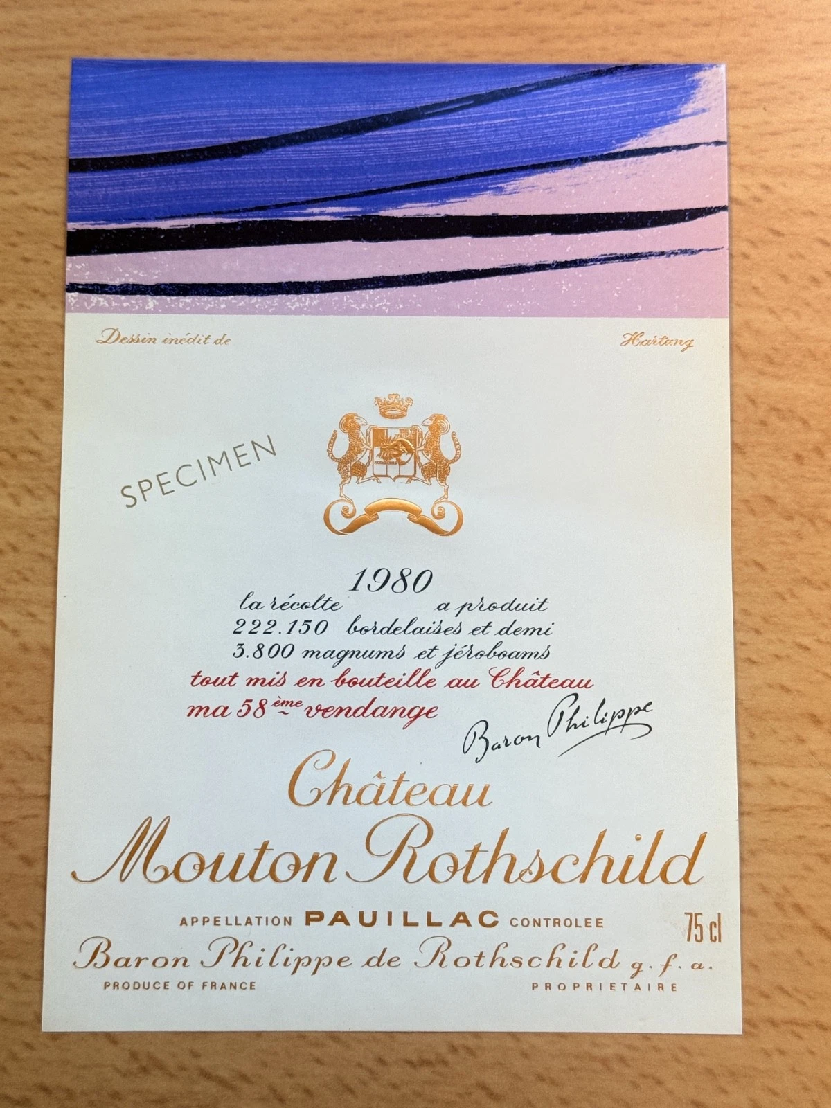 Étiquette De Vin Château Mouton Rotschild Spécimen 1980