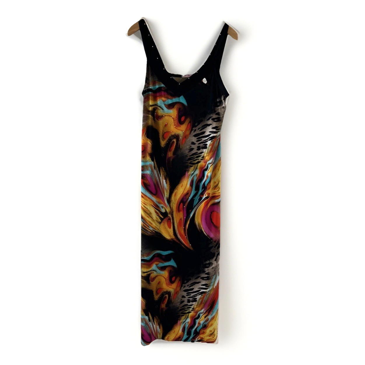 Vtg Sue Who Womens Dress M L Abstract Midi Slip Y2K Indie Sleaze Bold Festival