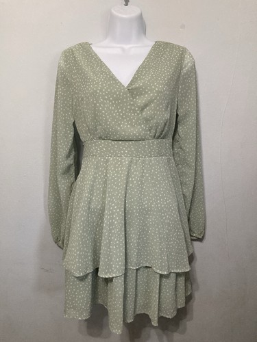 Jopana Women’s Dress Size Small Dotted Long Sleeve Tiered Sheer Lined Tie Back