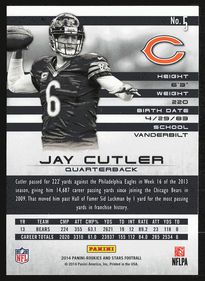 2014 Panini Rookies & Stars Longevity #5 Jay Cutler Ruby - Image 2 of 2