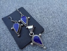 Sterling Silver Mexico Pendant & Earrings Blue Lapis Lazuli