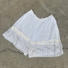 Vintage 1920s 1930s White Cotton Shorts Lace Trim Ribbon Lingerie Bottoms Lounge