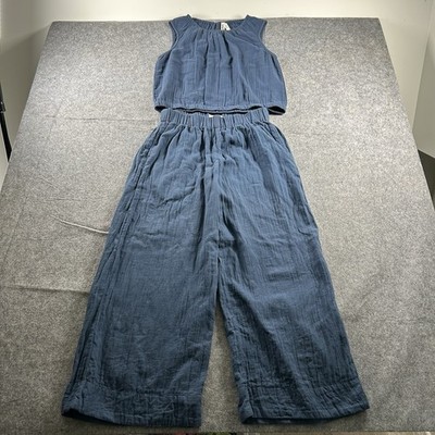 Pact Organic Set Womens Small Organic Cotton Gauze Bubble Tank & Pant Navy