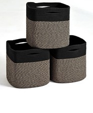 3 Pack Foldable 11 Inch Cube Storage Baskets Black Jute Closet Shelf Organizers
