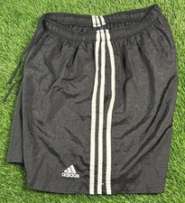 VTG Y2K 90s Adidas Shorts Men's Large Shiny Nylon Black White 3 Stripe Soccer