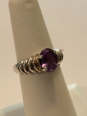 New Old Stock Sterling Silver NATURAL AMETHYST Unique Design Size 6 Ring