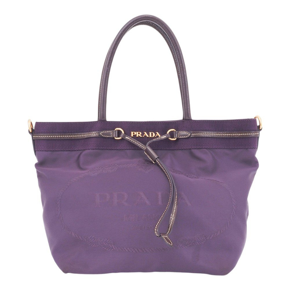 プラダ ミニ ハンドバッグ ポーチ 巾着 三角ロゴプレート ギャランティカード付き ナイロン 紫 パープル PRADA 4967h 美品　プラダ PRADA ポーチ　パープル