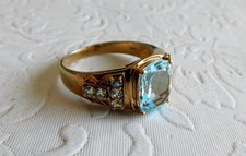 VINTAGE BLUE TOPAZ  STERLING SILVER WOMEN'S COCKTAIL RING SIZE 14 - 6g