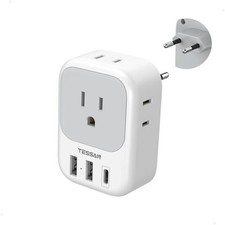 European Travel Plug Adapter USB C, International Plug Type C-white gray