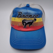 Ford Bronco Hat Snapback Sunset Stripe Cap Blue Cream Mesh Script Horse Patch