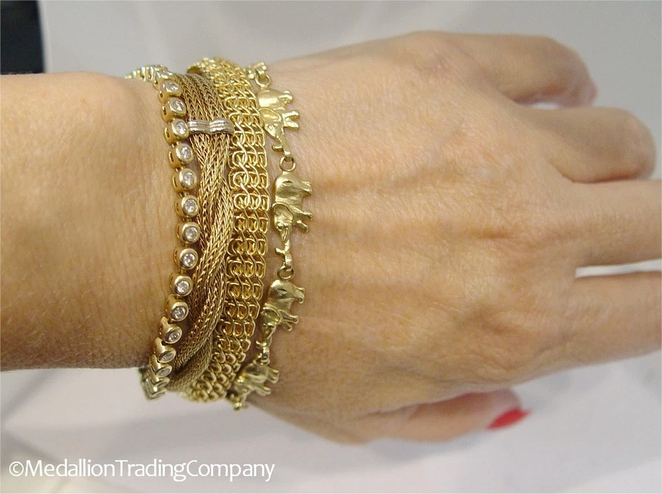 14K Yellow Gold 7.5mm Milor Infinity Link Mesh 3 Row Bracelet Senora Lock lOT - Image 3 of 4