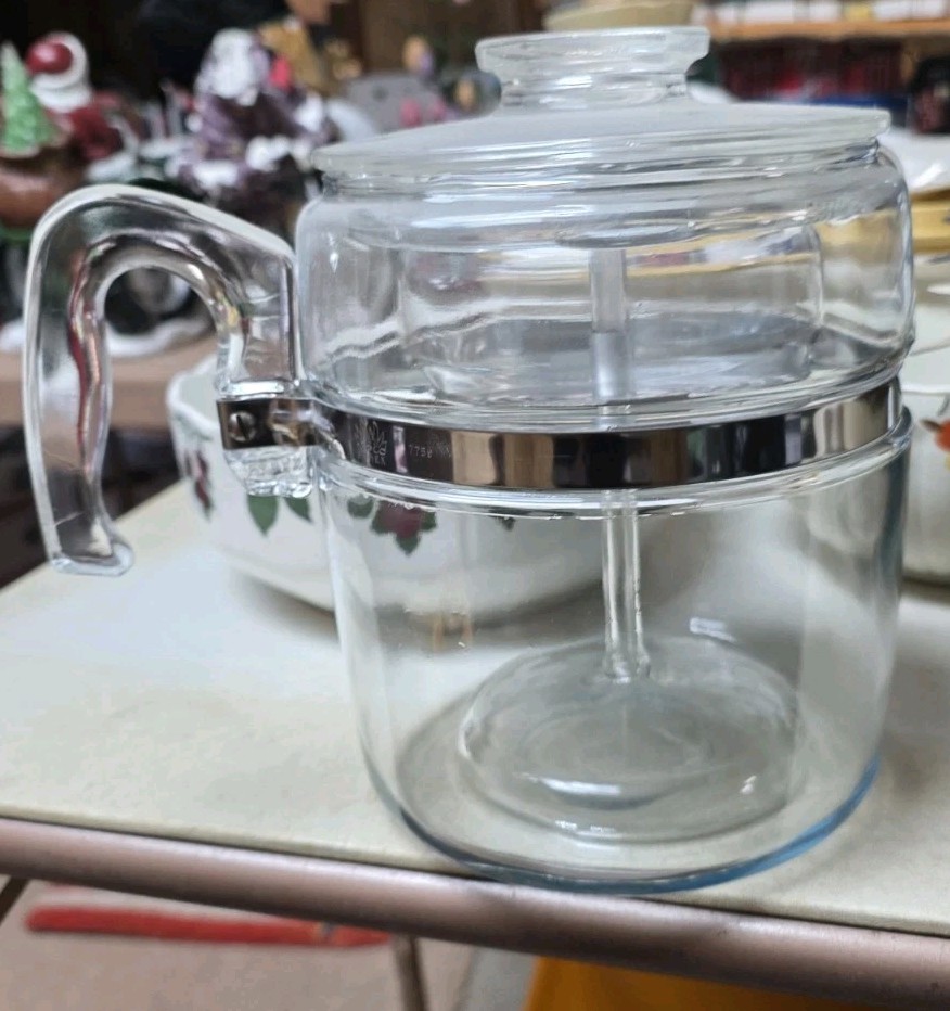 Complete Vintage Pyrex Flameware 6-Cup Glass Percolator Coffee Maker #7756