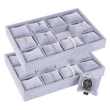 2 Pieces Velvet Watch Tray Jewelry Organizer 12 Grid Stackable Watch Bracelet