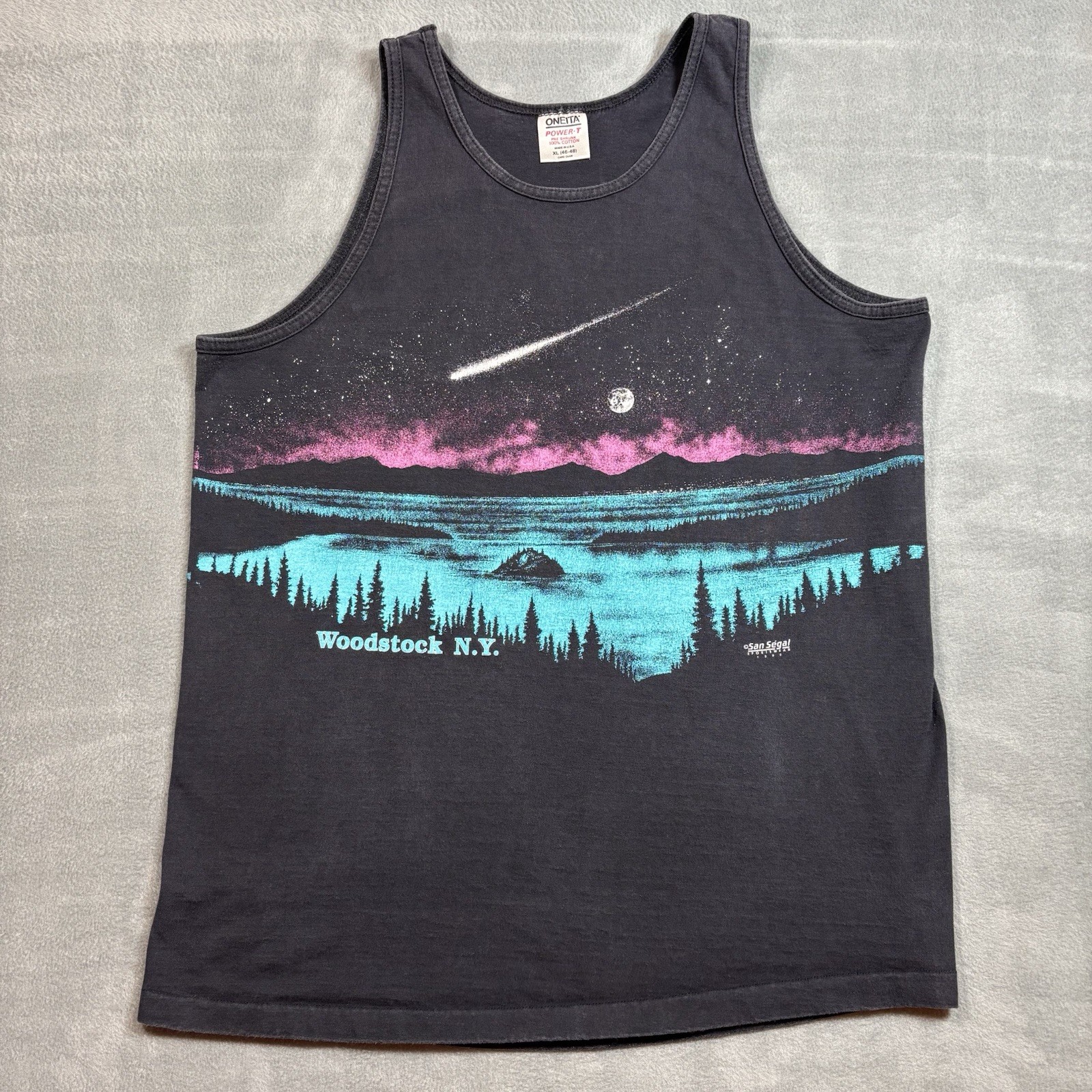 Vtg Oneita Power-T San Segal Woodstock NY Nature Tank Top Men's XL 1989 USA Made