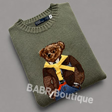 POLO RALPH LAUREN Olive Green Teddy Bear Cotton Sweater Men s Size M - NWT