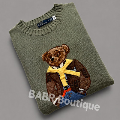 POLO RALPH LAUREN Olive Green Teddy Bear Cotton Sweater Men s Size M - NWT