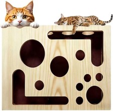 Cat Scratch Puzzle Enrichment Box, XL Solid Wood Cat Nail File Scratcher Box wit