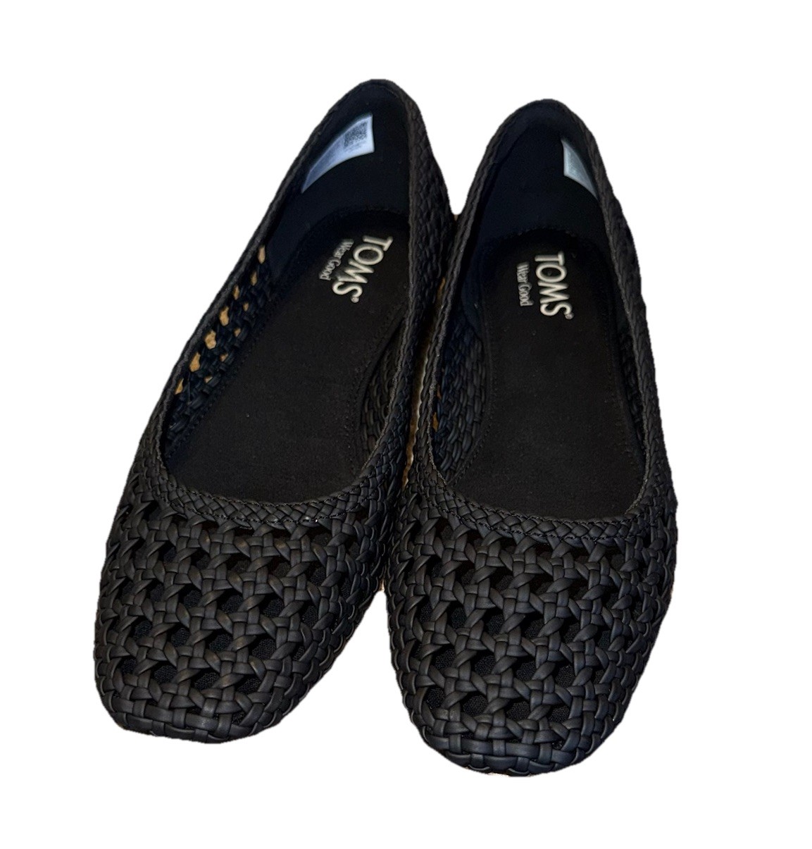 TOMS Women’s Briella Flats In Black Woven Basket, Size 8M