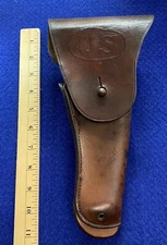 No Maker Mark or Date Model 1911 Pistol Brn. Leather Flap Holster w/Brass Hanger