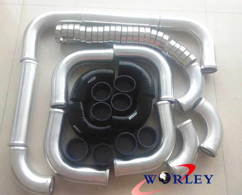 2.5" 64mm Aluminum Universal Intercooler Turbo Piping pipe + Black hose kits - Image 2 of 4
