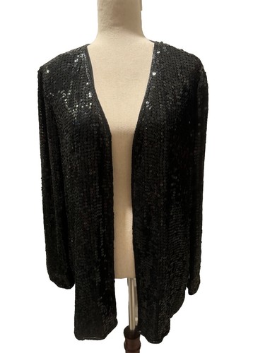 Lew Magram Sequin Jacket Pants Set Black Large Silk Vintage 80s Evening Dressy
