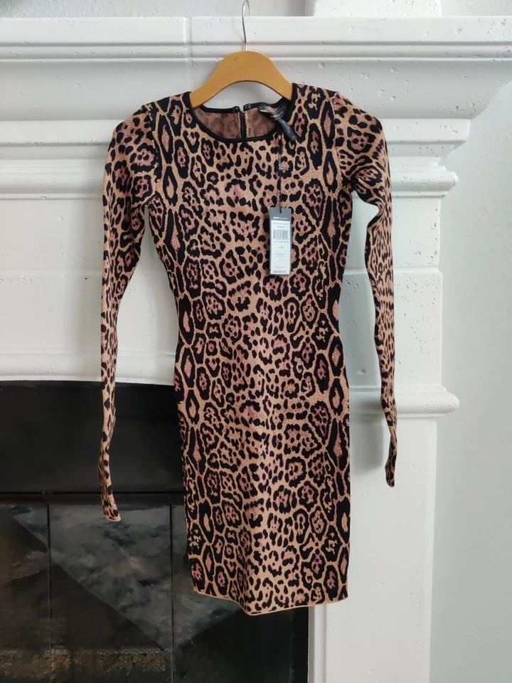 BCBG Maxazria Sheena leopard dress bodycon bandage XS Camel Combo New With Tags