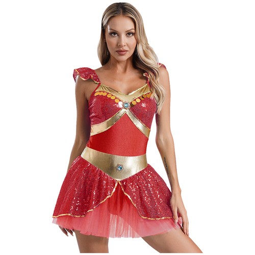 Damen Arabische Kostüm Patchwork Uniform Metallisch Kleid Strasssteinen Rock - Bild 18 von 42