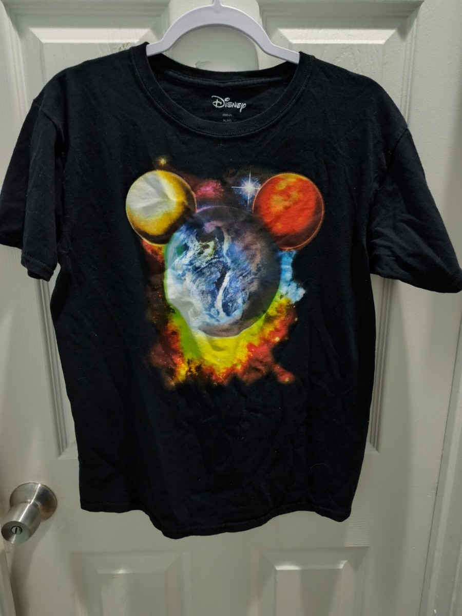 Disney Mickey Mouse Ears Planets Black T-Shirt KIDS Size XL