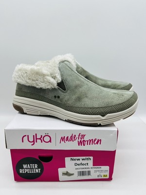 ryka water repellent suede and faux fur slip ons